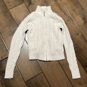 EUC Ralph Lauren girl’s size L 12 cream cotton cabled mock neck cardigan